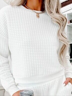 Paper Crane White Quilted Crewneck